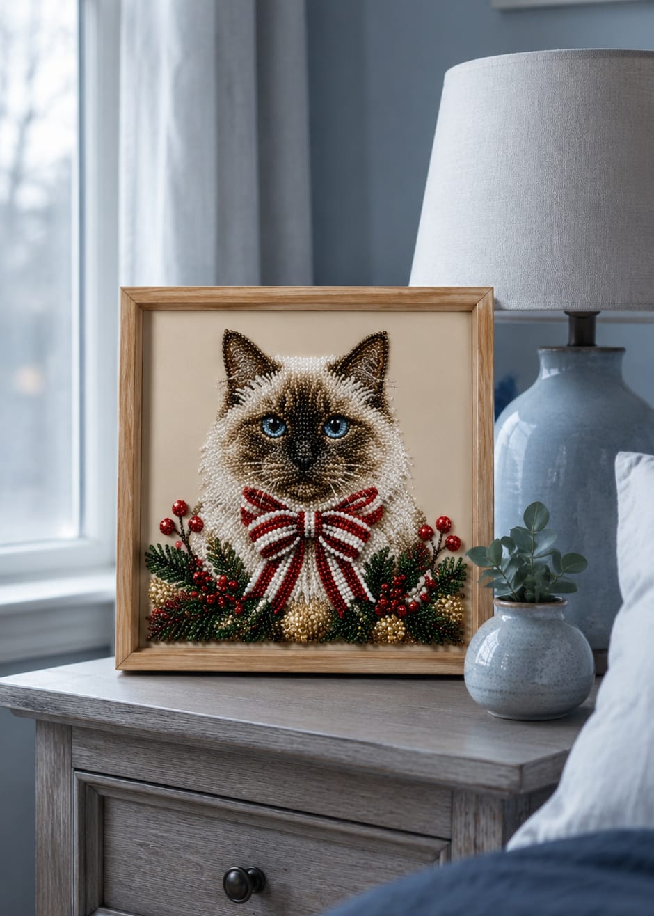 Customer photo review of Personalized Pet 3D Pearl Art DIY Kit – Custom Photo Candy Cane Bow Portrait for Christmas Home Decor & Pet Lover Gifts