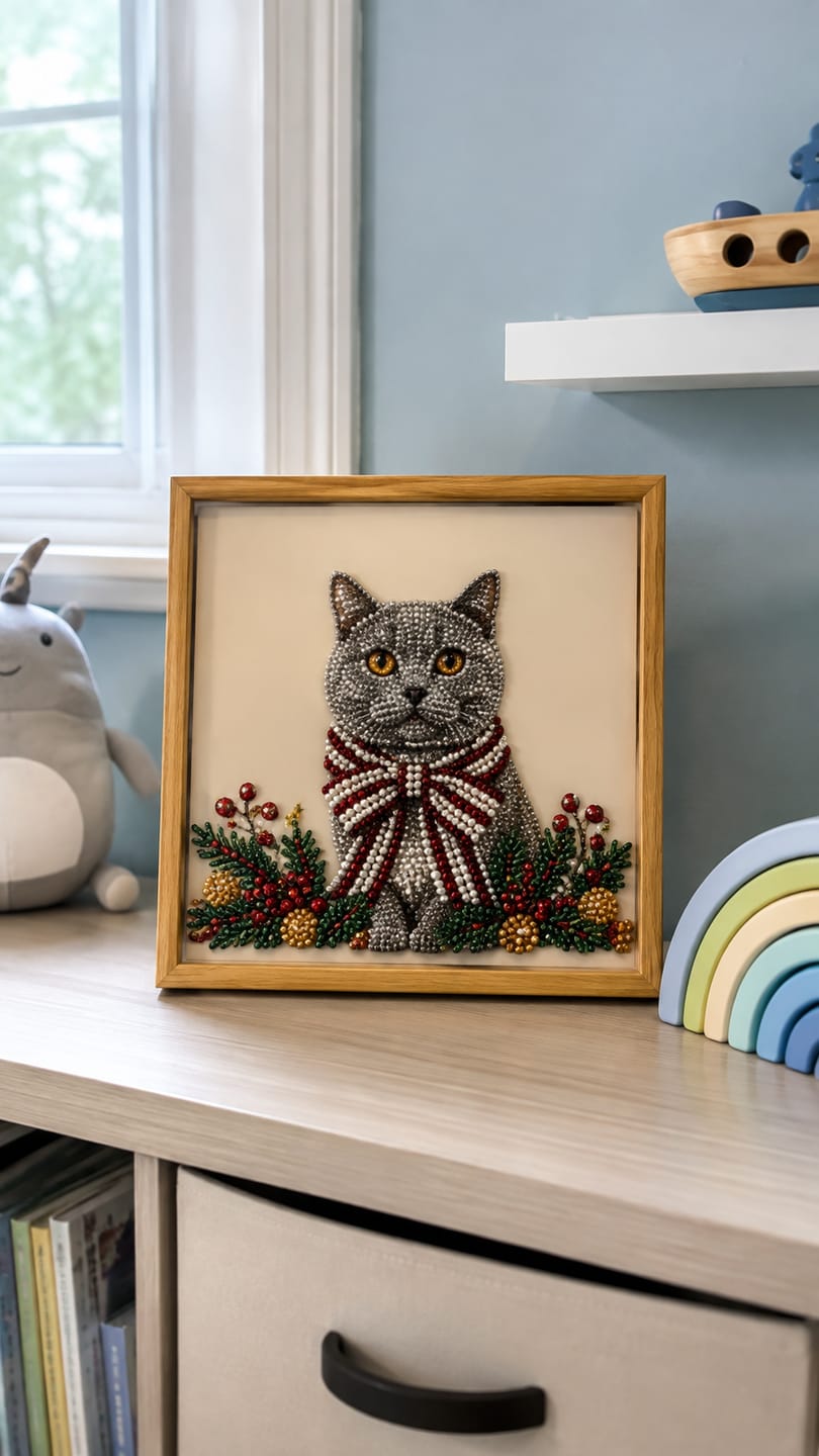 Customer photo review of Personalized Pet 3D Pearl Art DIY Kit – Custom Photo Candy Cane Bow Portrait for Christmas Home Decor & Pet Lover Gifts