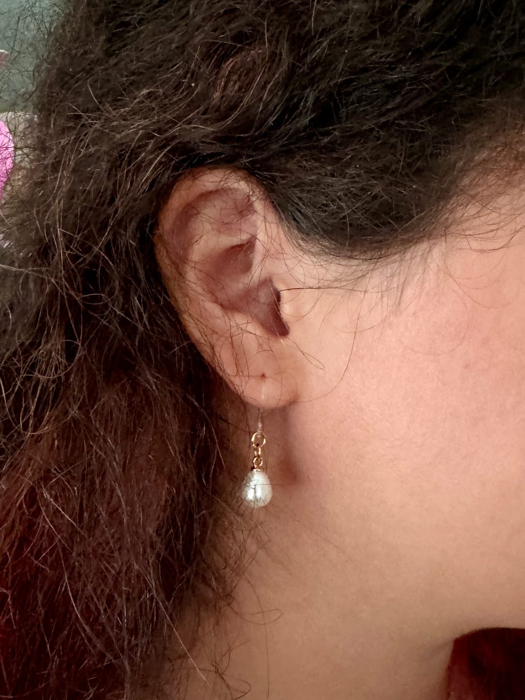Customer photo review of Faux Pearl Drop Dangles Hypoallergenic Earrings for Sensitive Ears with Plastic Posts