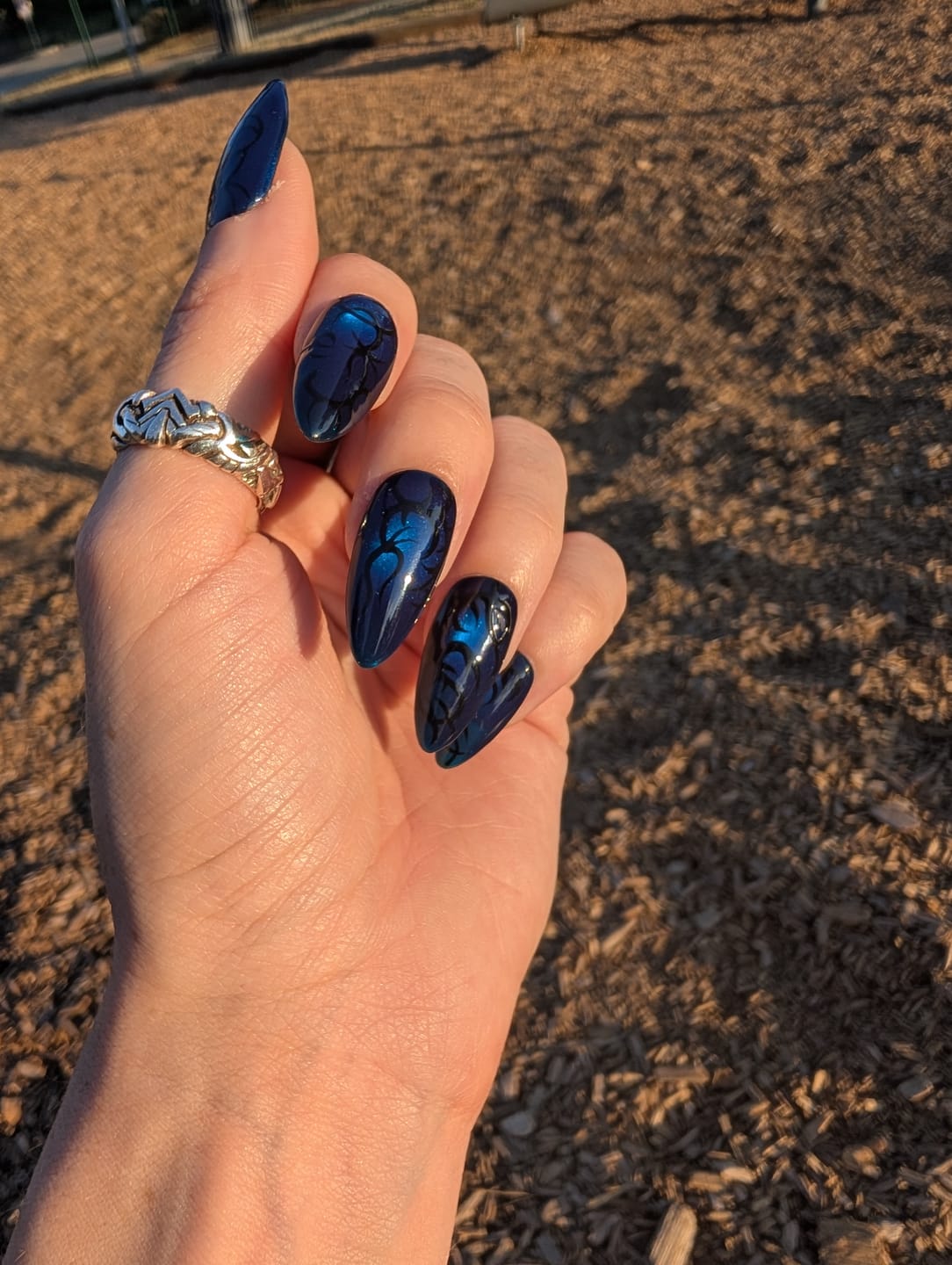 Customer photo review of Electric Abyss Y2K Press-On Nails – Blue Purple Cybersigilism Fake Nails
