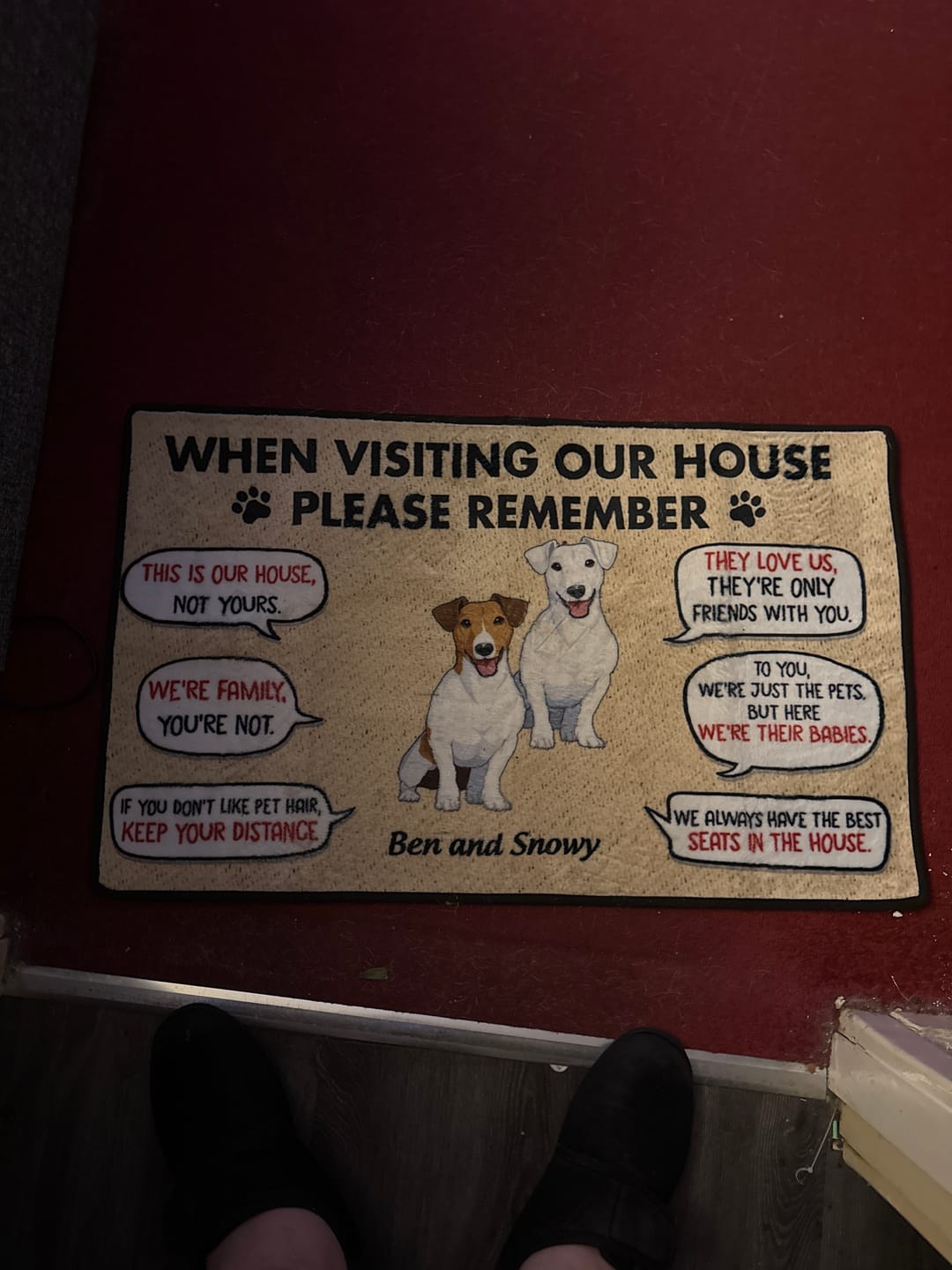 Customer photo review of Visting My House Please Remember, Personalized Doormat, Custom Gift For Dog Lovers
