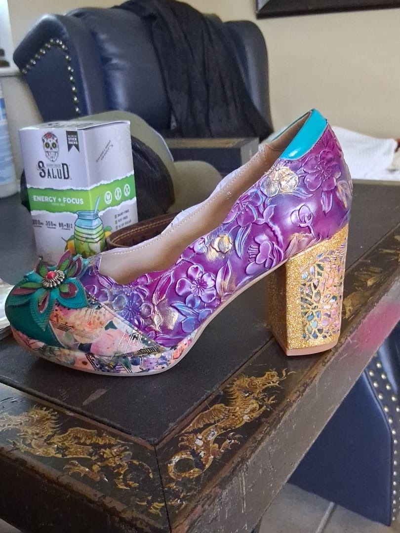 Customer photo review of Multicolor Floral Chunky Heel Pumps