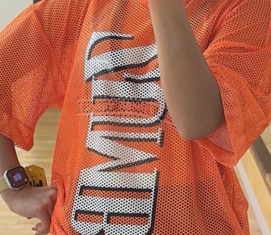 Customer photo review of Dale-Z Oversized Mesh V-Neck Top