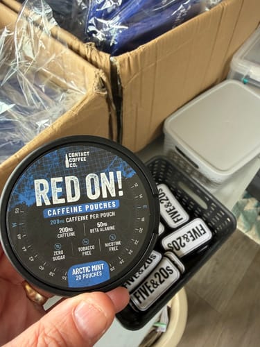 Customer photo review of RED ON! CAFFEINE POUCHES