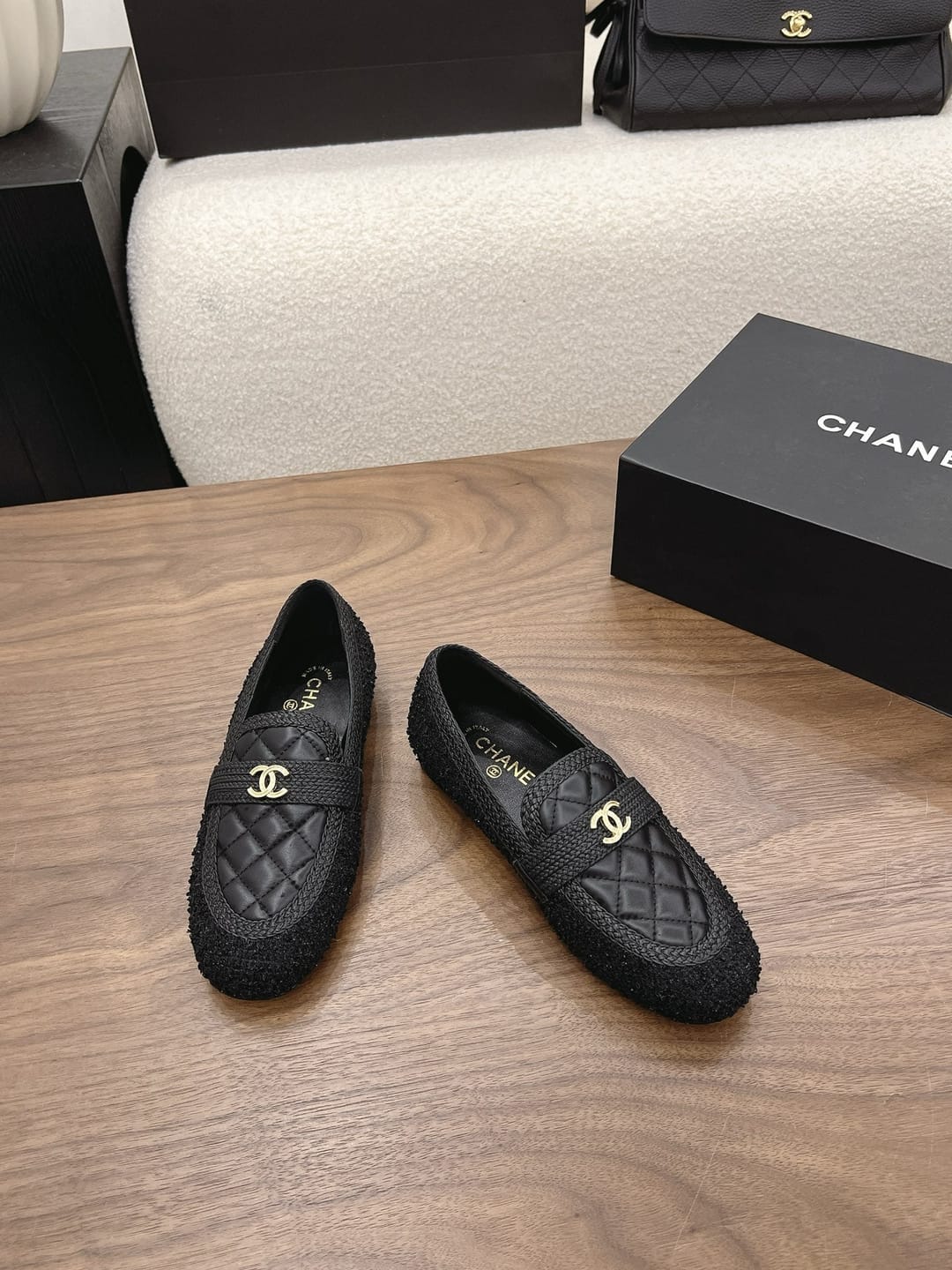 Customer photo review of Chanel 2026 Slip-on Loafers Tweed Leather 944486