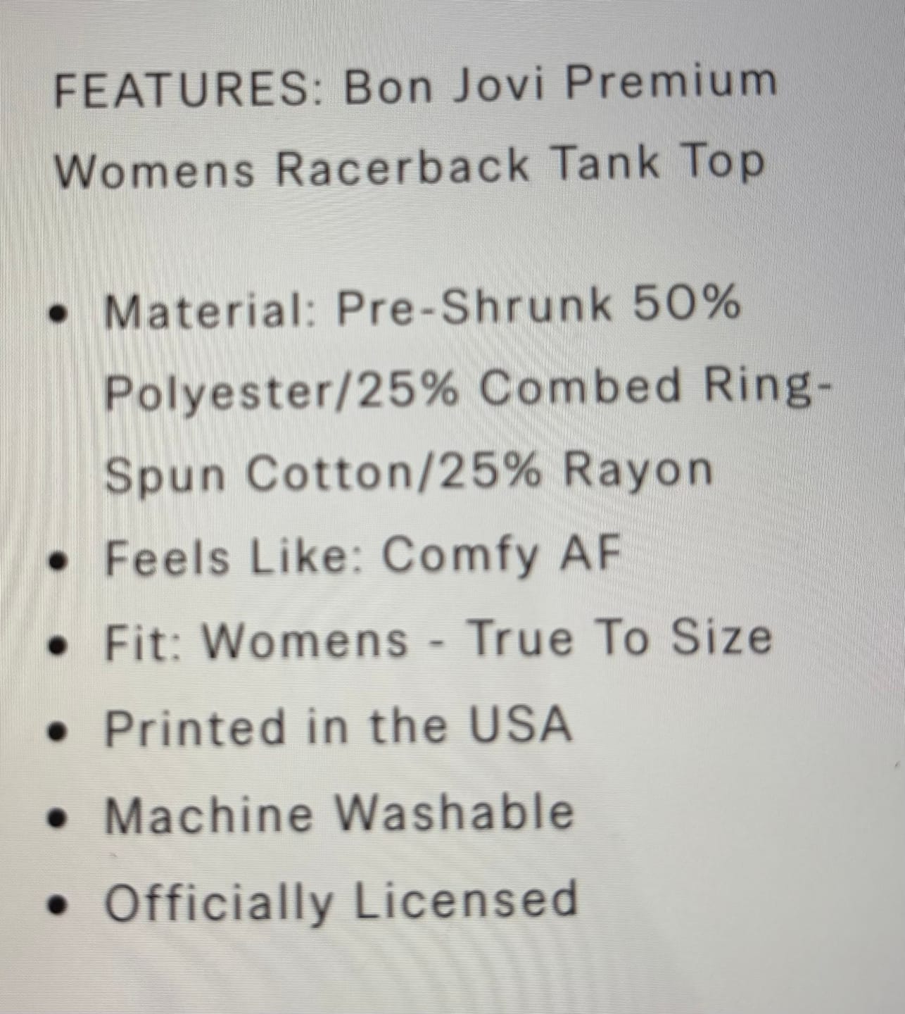 Customer photo review of Bon Jovi - NJ 38 Womens Racerback Tank