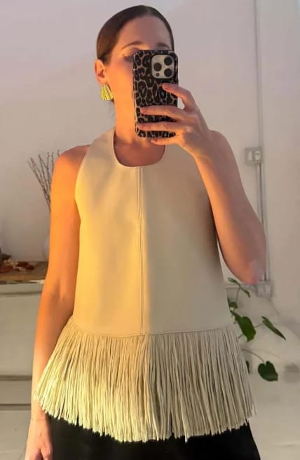 Customer photo review of Sierra Faux Leather Fringe Halter Top