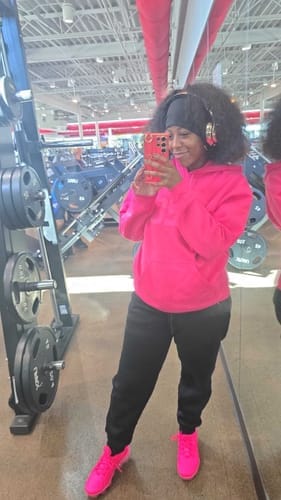 Customer photo review of Pink Zodiac Puff Print Hoodie