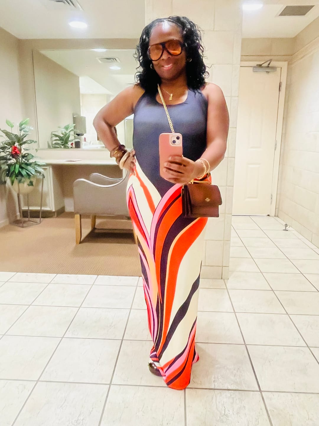 Customer photo review of Printed Halter Maxi Dress