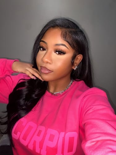 Customer photo review of Pink Zodiac Puff Print Crewneck