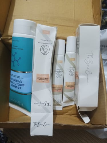 Customer's pack of two Lip Cream tubes and a Facewash bottle inside a cardboard delivery box.