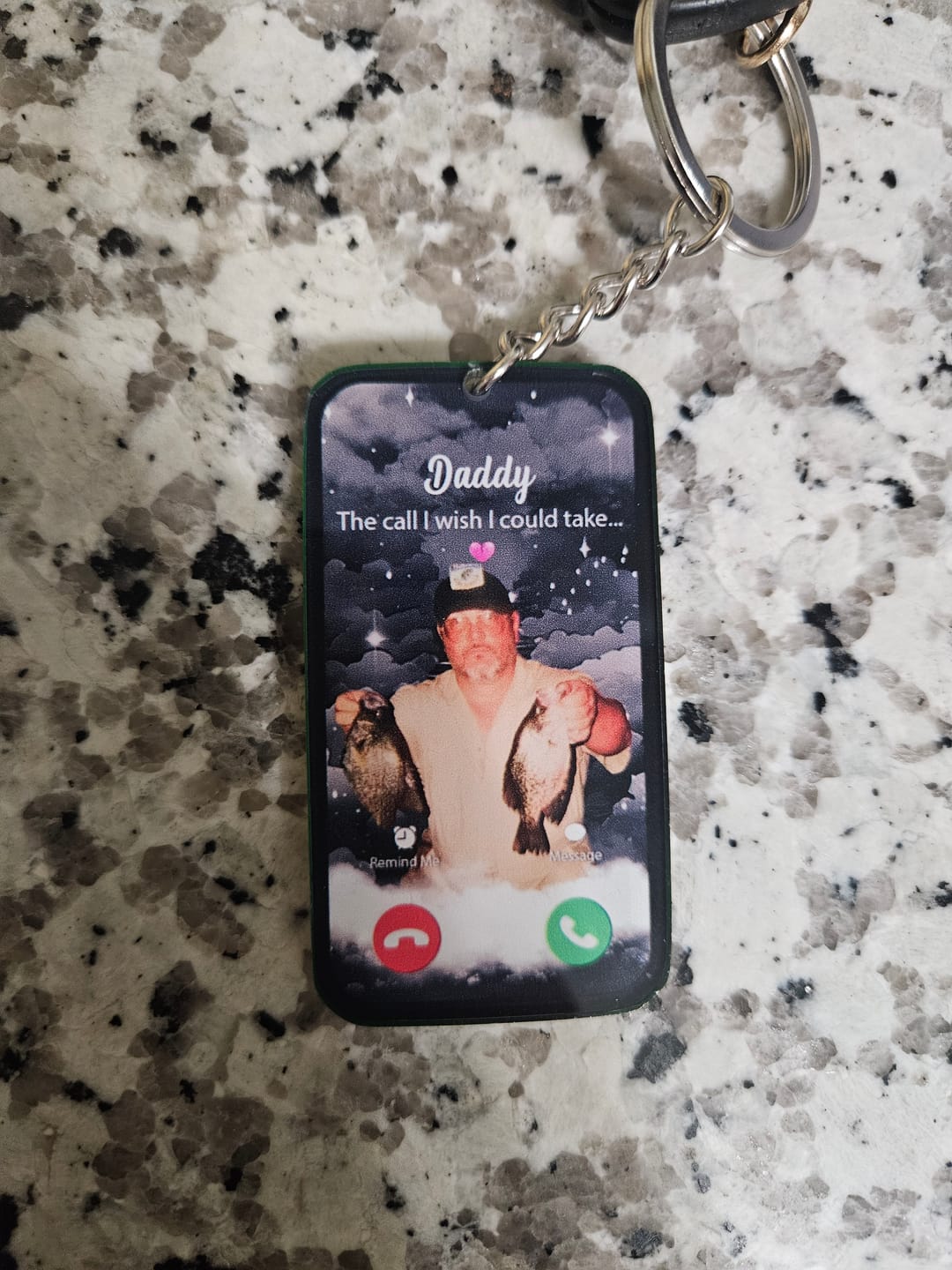 Customer photo review of The Call I Wish I Could Take Memorial Sympathy Gift Remembrance Keepsake Photo Personalized Acrylic Keychain