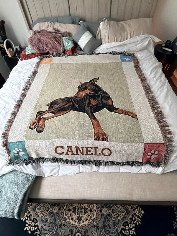 Customer photo review of Personalized Dog Woven Blanket