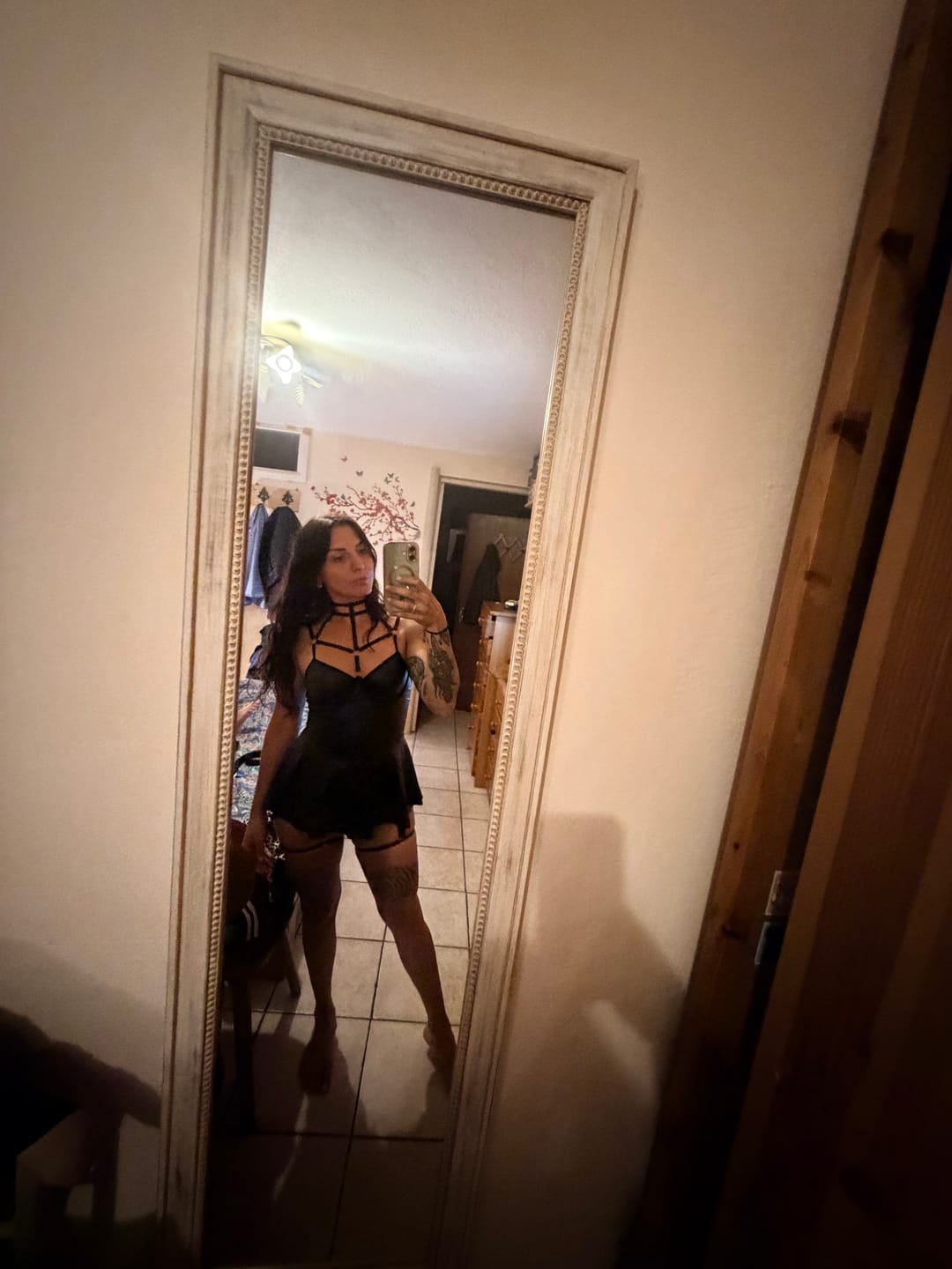 Customer photo review of Faux Leather Cage Skater Mini Dress
