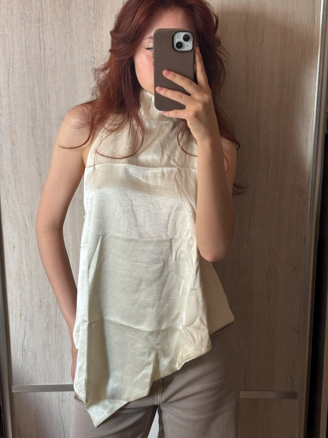 Customer photo review of Elina Halter Pleated Sleeveless Top