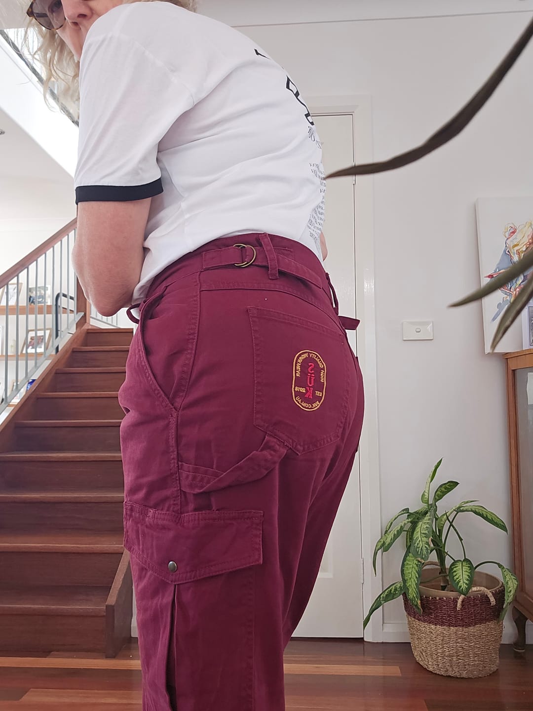 Customer photo review of Mid Rise Cargo Pants - Burgundy