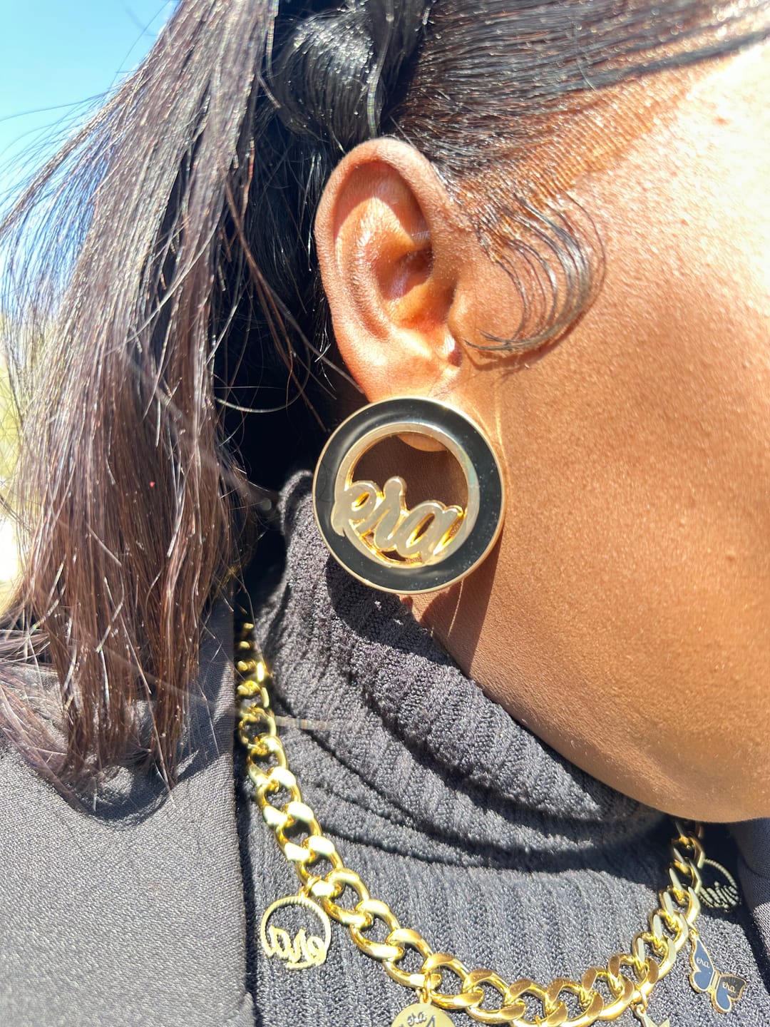 Customer photo review of Gold Diva Earrings