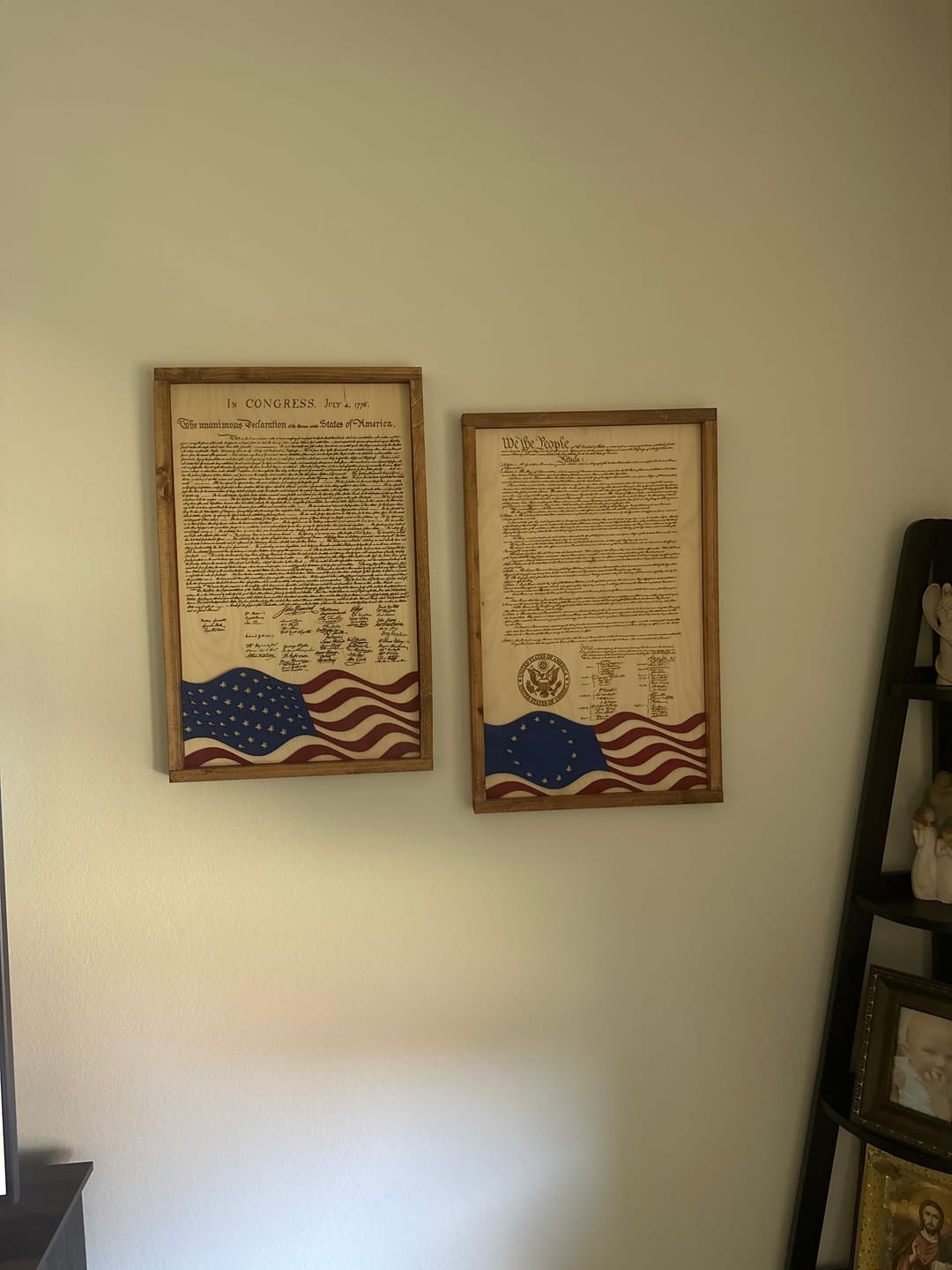 Customer photo review of Declaration of Independence & United States Constitution | Patriotic Laser Engraved & Framed Wall Art