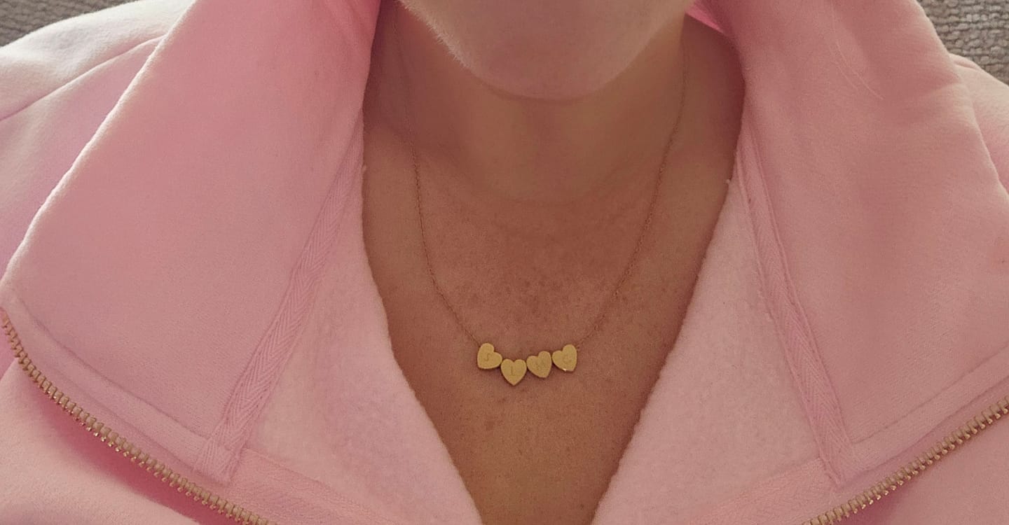 Customer photo review of Amo Heart Quadruple Bead Necklace in Gold