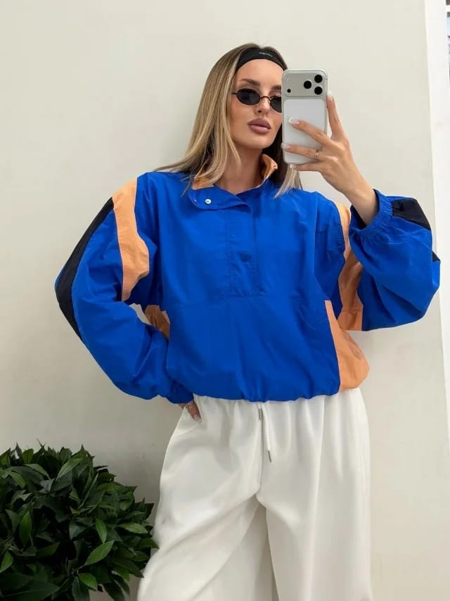Customer photo review of Nerea Oversized Colorblock Cropped Jacket