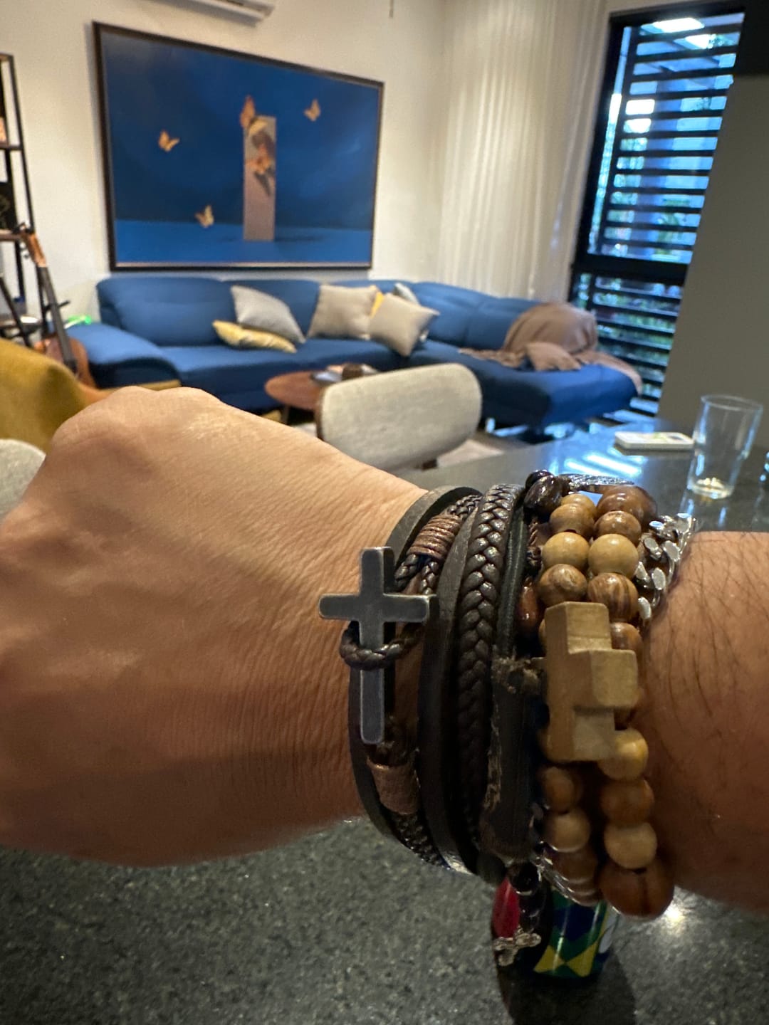 Customer photo review of Christianartworkshop Tri - Color Stainless Steel Cross & Braided Leather Fashion Bracelet