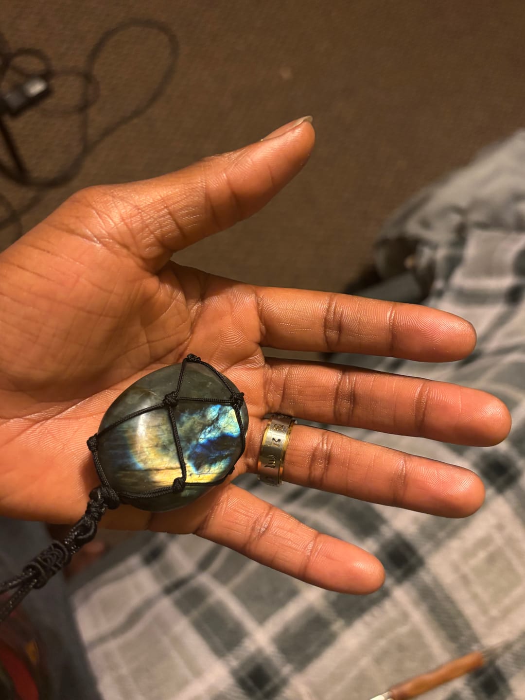 Customer photo review of Dragon's Heart Labradorite Necklace