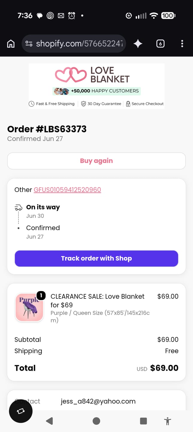 Customer photo review of CLEARANCE SALE: Love Blanket for $69