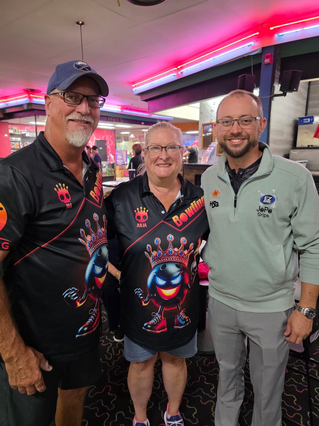 Customer photo review of Maxcorners Bowling & Pins Flame Pins And King Bowling Ball Pattern  Multicolor Option Customized Name, Team Name 3D Polo Shirt (4 Colors)
