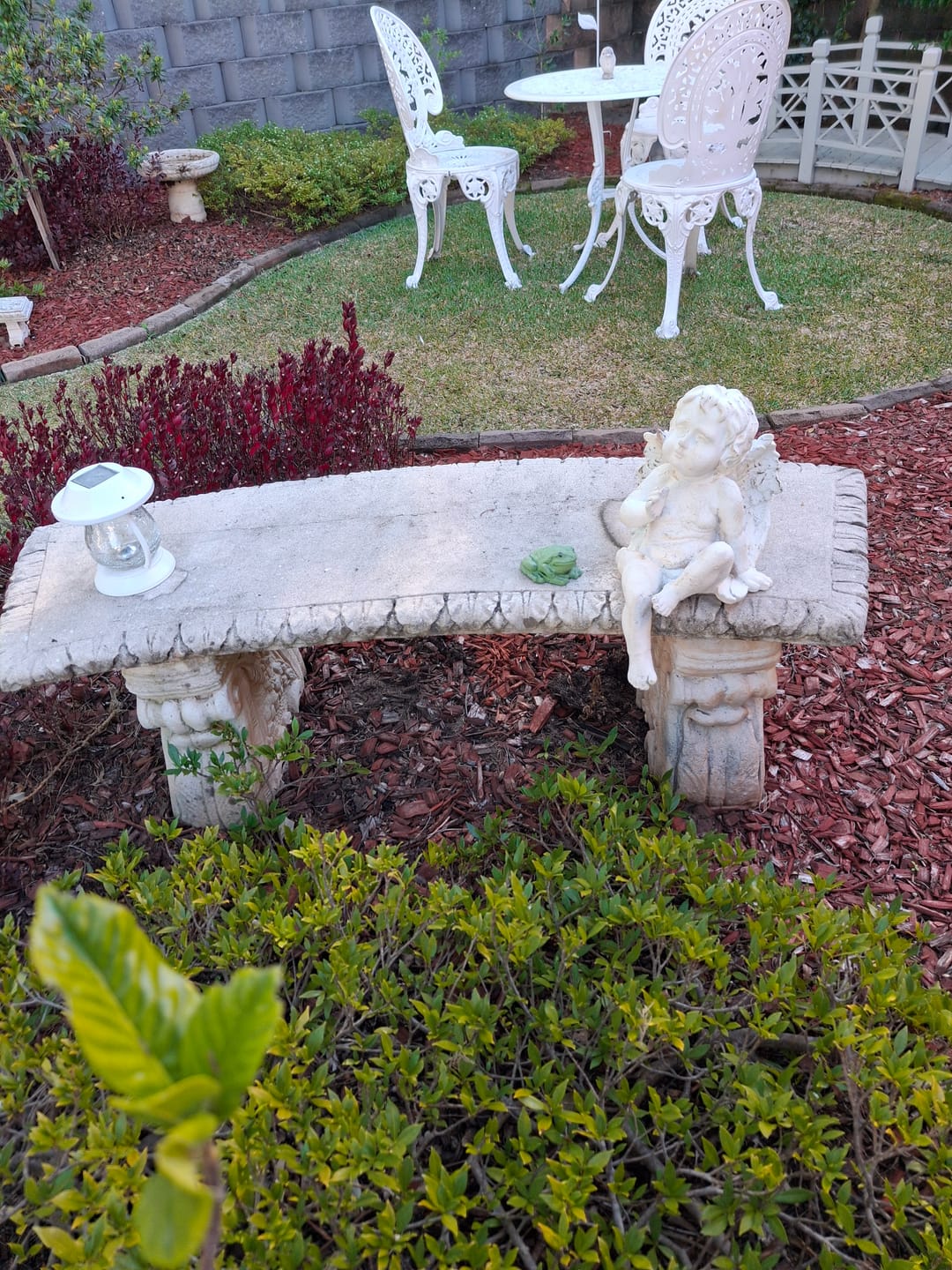 Customer photo review of Maxime French Provincial Cherub Figurine, Distressed White Sitting Angel Sculpture 33cm