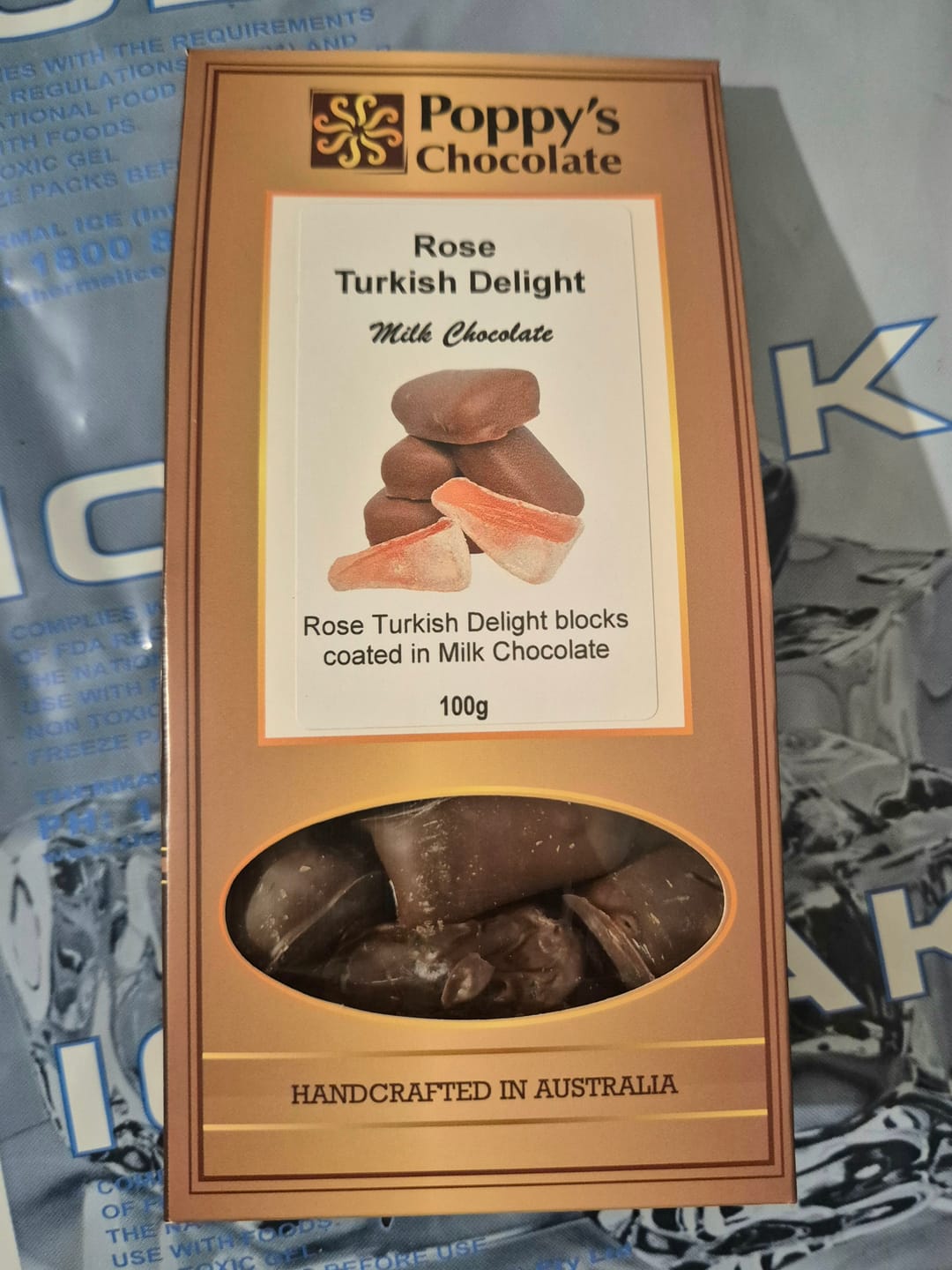 Customer photo review of Chocolate Coated Rose Flavoured Turkish Delight Milk Chocolate 100g