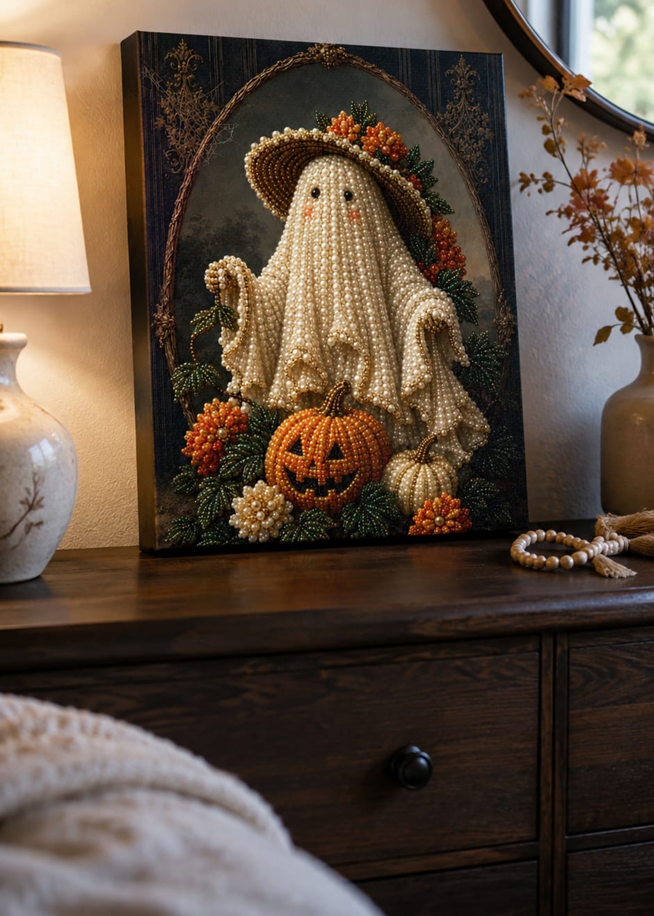 Customer photo review of 3D Pearl Art DIY Kit – Personalized Name Halloween Canvas Wall Decor for Spooky Decor & Gifts for Kids and DIY Lovers