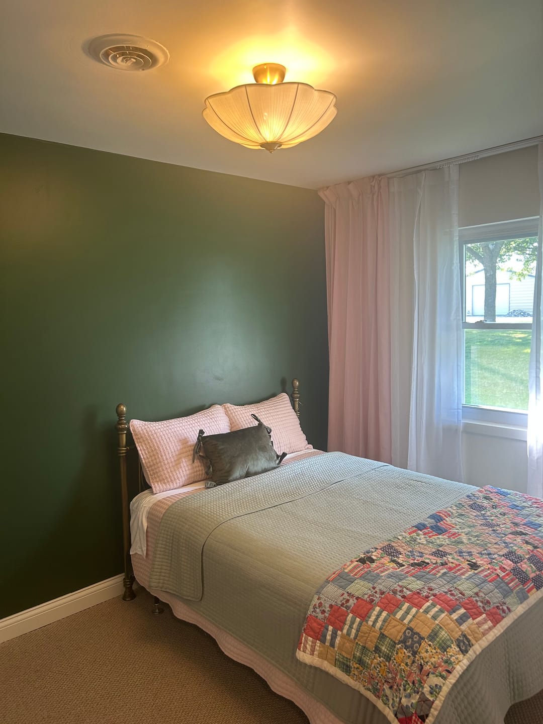 Customer photo review of Boho Pleated Flower White Fabric Semi Flush Mount