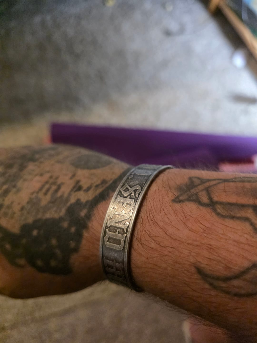 Customer photo review of Here Am I. Send Me. - Stainless Steel Cuff Bracelet