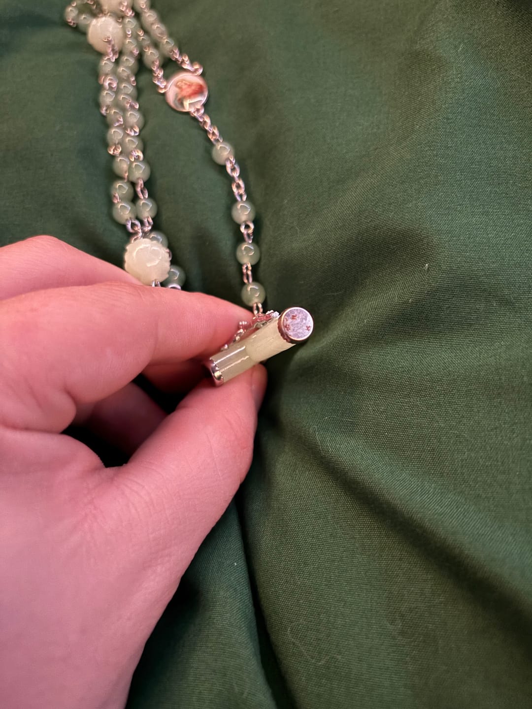 Customer photo review of FREE Today: Jade & Luminous Rose Our Father Beads Glowing Faith Rosary: A Divine Companion