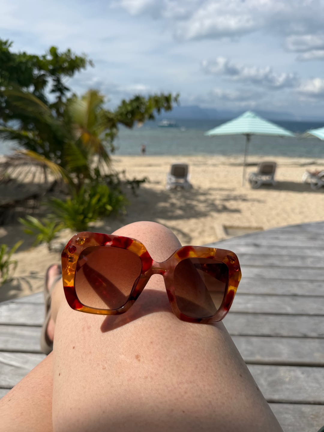 Customer photo review of Fire Opal ~ Oversized oval sunglasses in red apricot tort acetate with matching crystal detailing