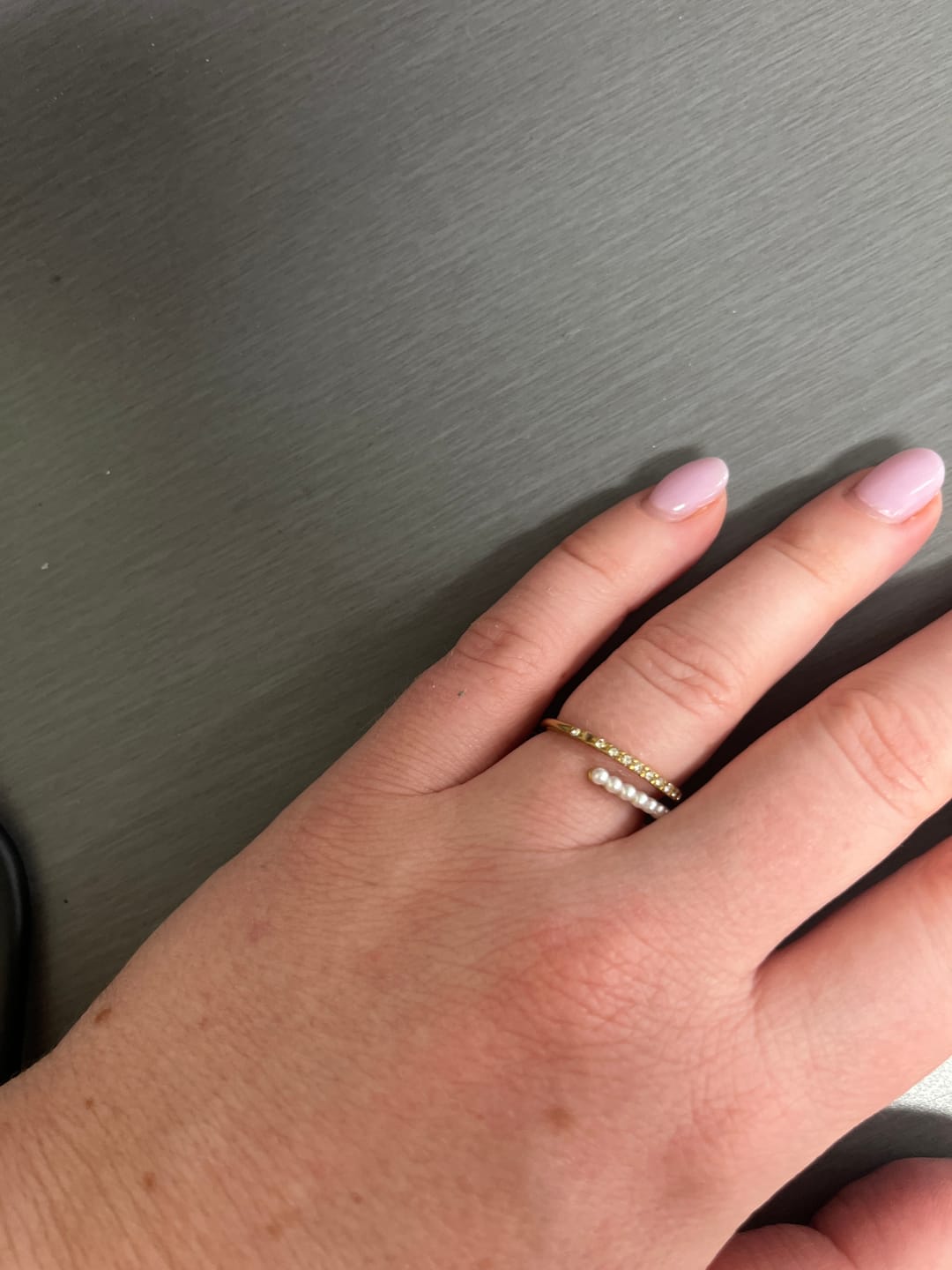 Customer photo review of “Wrap Me” Pearl & Crystal Ring