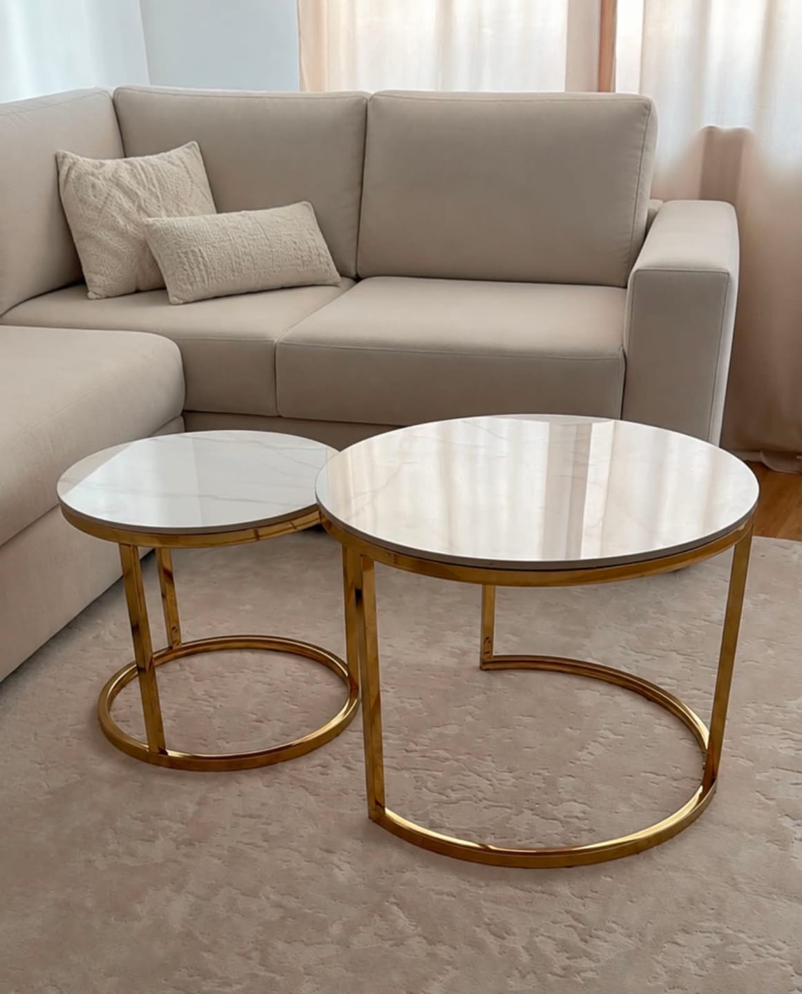 Customer photo review of Set 2 masute cafea PORTAFINO A, alb cu efect de marmura/auriu, ceramica/metal, 60/45