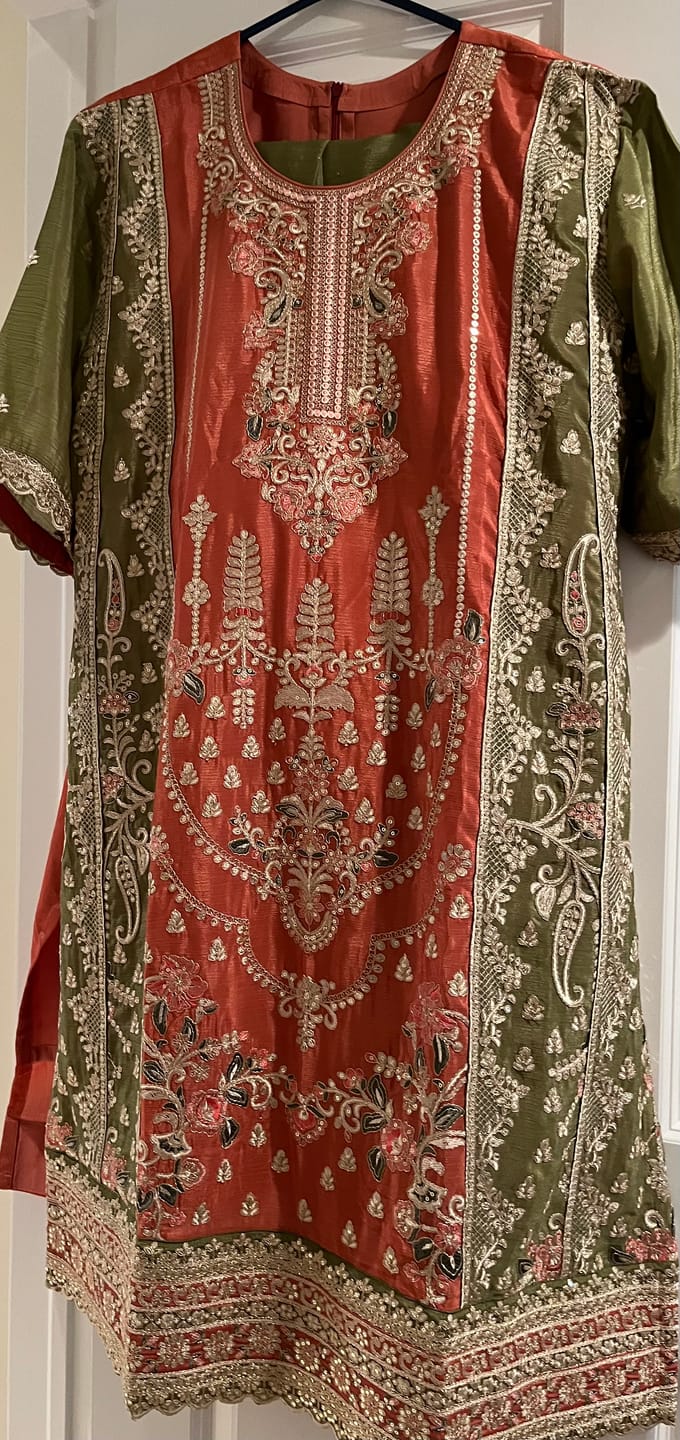 Customer photo review of Green & Pink Gradient Palazzo Suit in Chinon Silk with Fine Embroidery