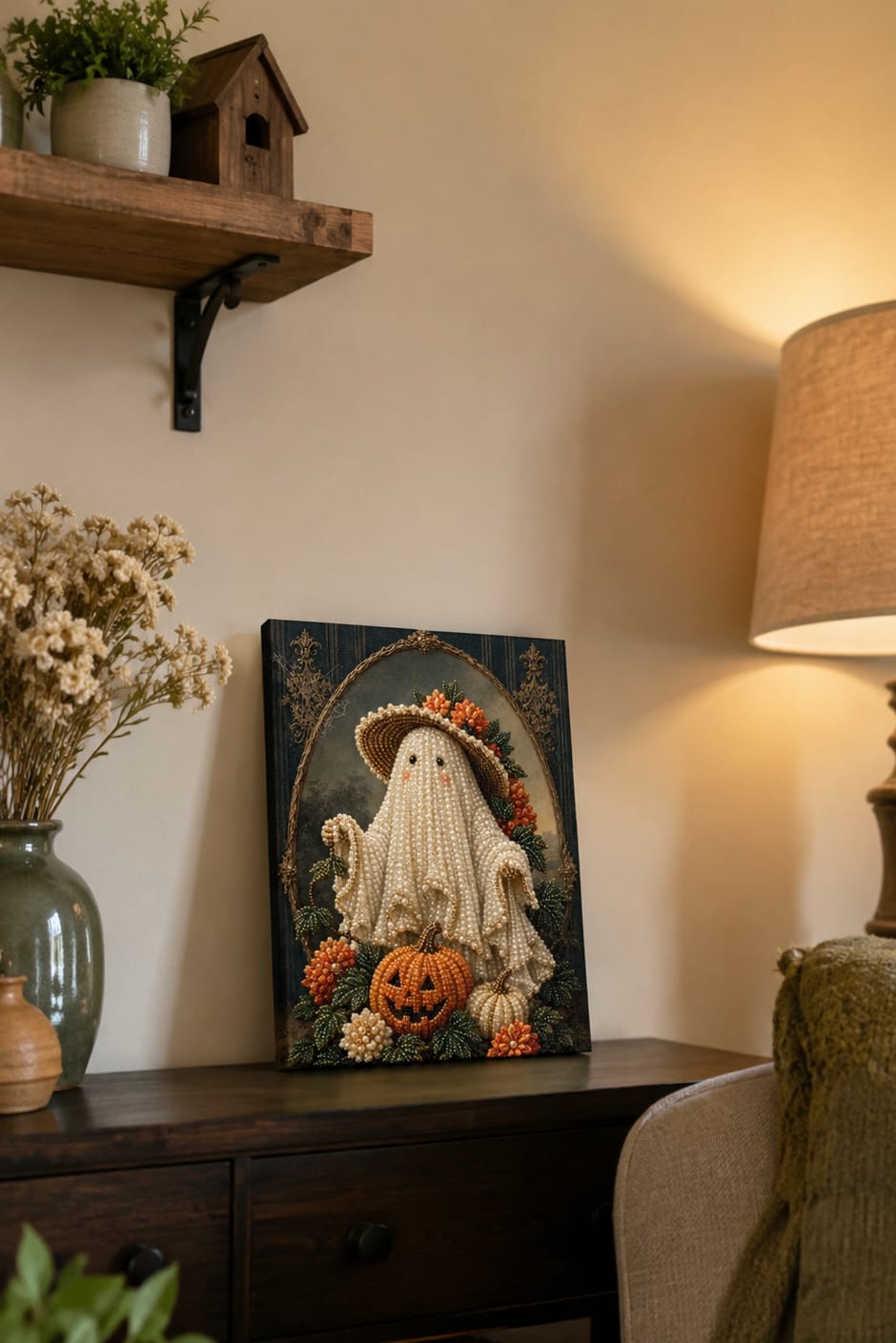 Customer photo review of 3D Pearl Art DIY Kit – Personalized Name Halloween Canvas Wall Decor for Spooky Decor & Gifts for Kids and DIY Lovers