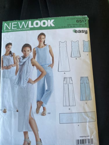 Customer's New Look sewing pattern for trousers and tops, which will be used to make the linen viscose fabric clothes.