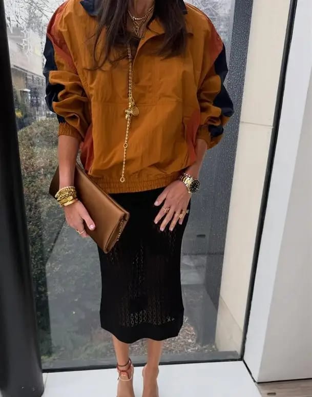 Customer photo review of Nerea Oversized Colorblock Cropped Jacket