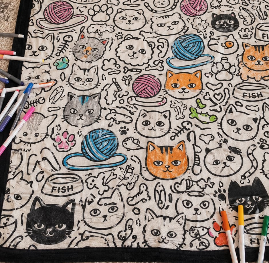Customer photo review of DIY Drawing Blanket with 24 Colors Markers, Doodle Your Own Blankets, Customizable Washable Paint & Play Blankets for Adults