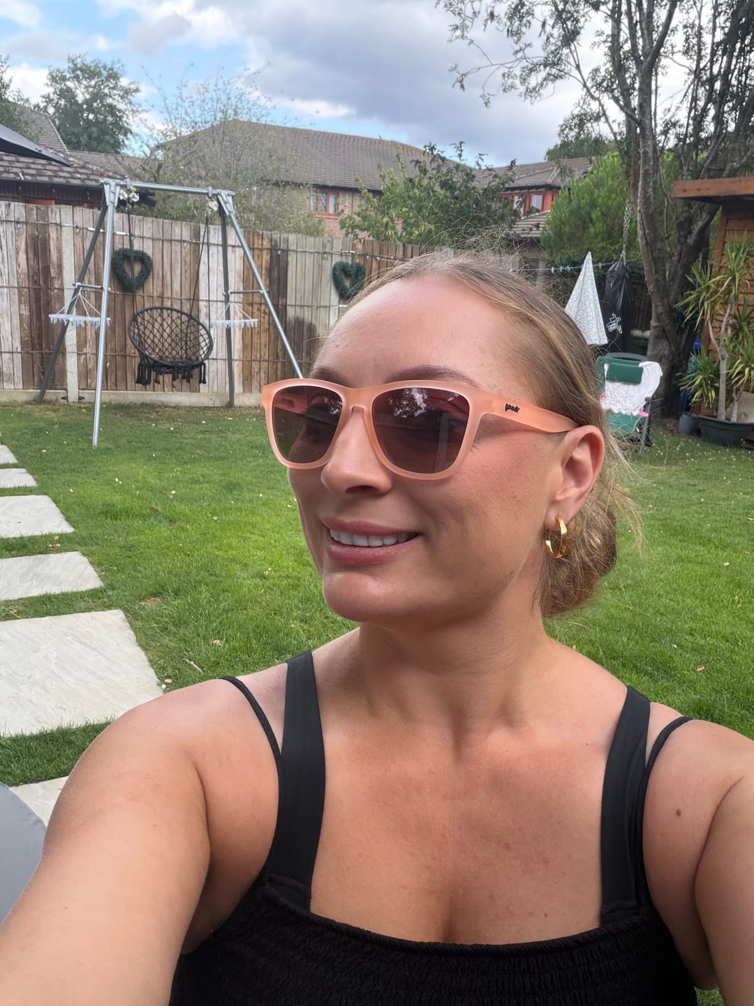 Customer photo review of Goodr Don't Make Me Blush Sunglasses - Blush Pink/Dusty Pink