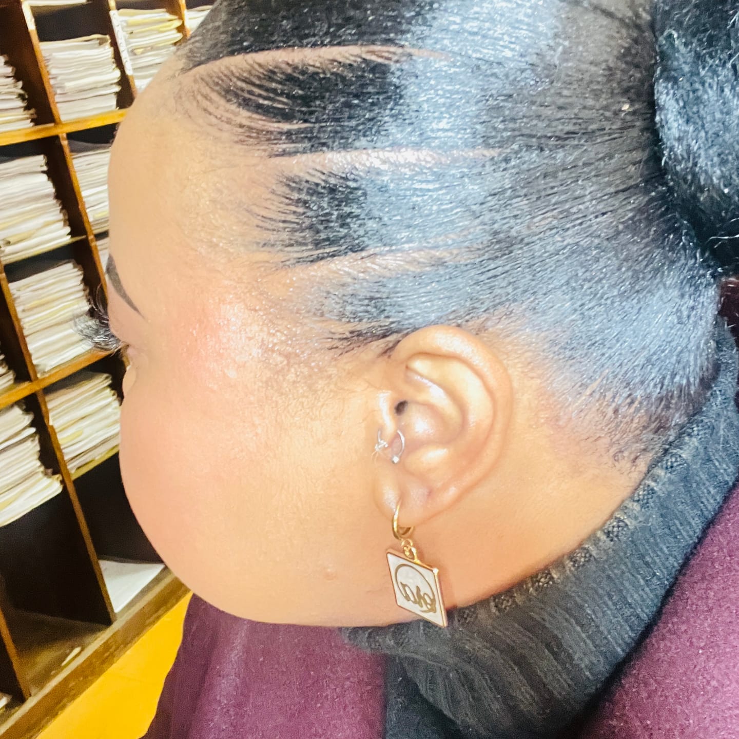 Customer photo review of Gold Pearl Square Drop Earring