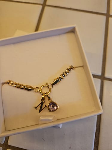 Customer photo review of Letter & birthstone bracelet gold
