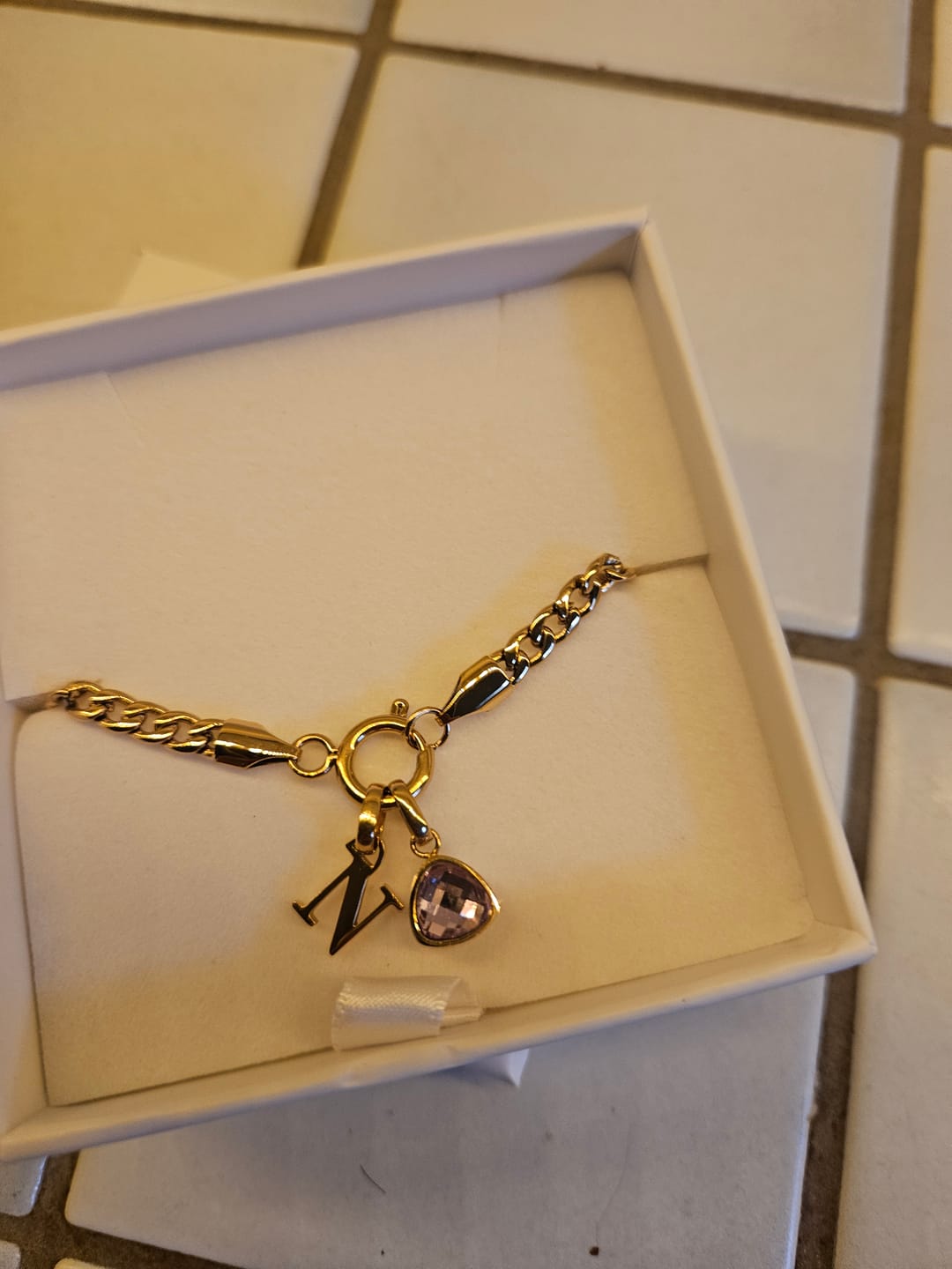 Customer photo review of Letter & birthstone bracelet gold