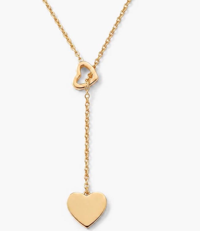 Customer photo review of Two Heart Gold Lariat Necklace