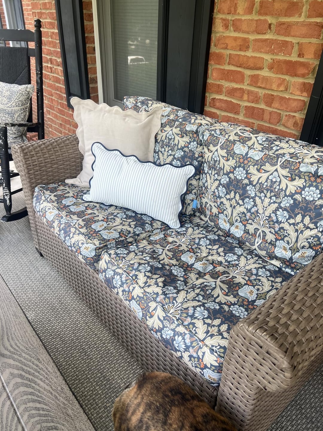 Customer photo review of Coastal Indoor Outdoor Scalloped Lumbar Pillow Cover Only, Stripes B, Baby Blue, 12"x20"