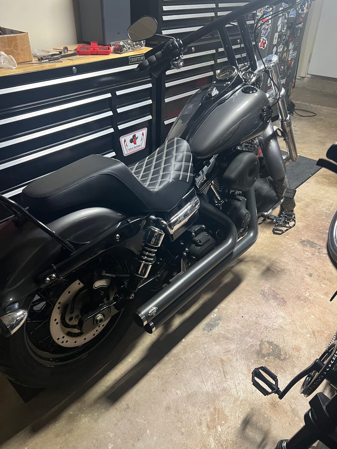 Customer photo review of C.C. RIDER Dyna Step Up Seat 2 up Seat Lattice Stitching For Dyna Low Rider Fat Bob FXD/FXDWG, 2006-2017