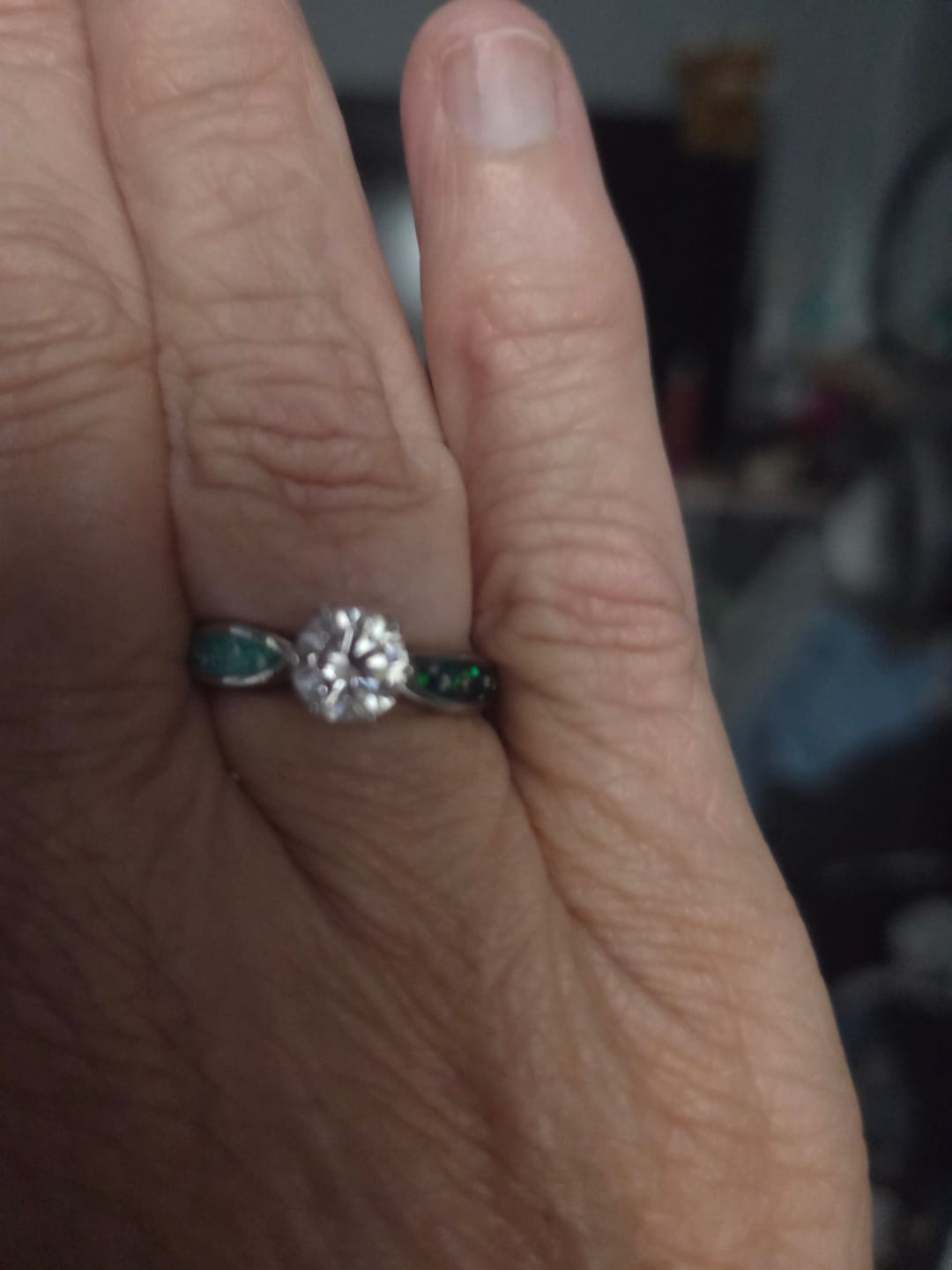 Customer photo review of Forever Yours Stainless Steel Solitaire Ring, suitable for 2 sets of ashes.